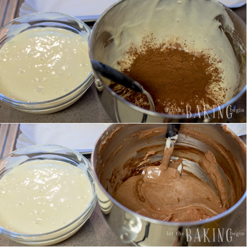 How to make marble volcano batter by folding in all ingredients in a mixing bowl.