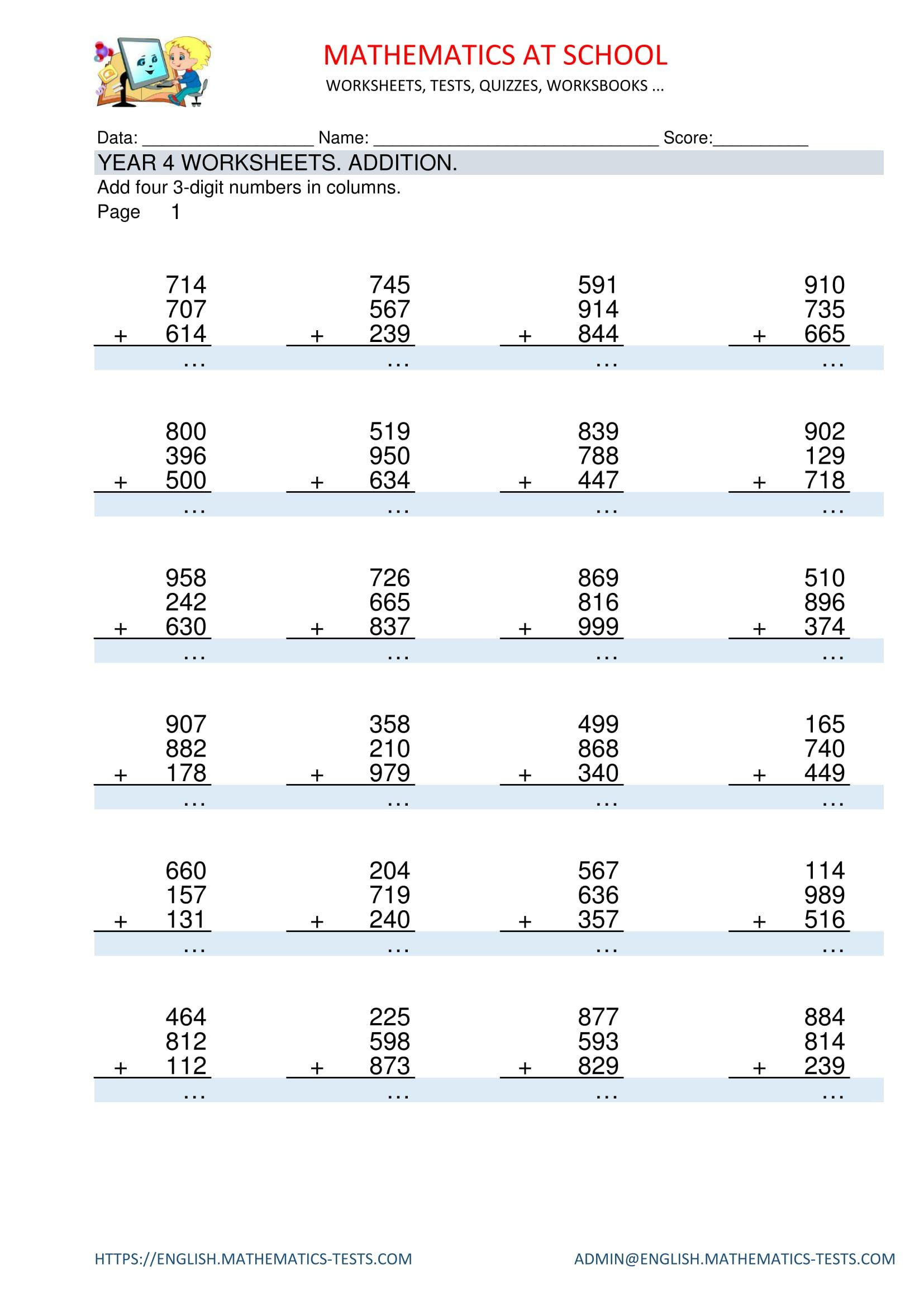 Maths Worksheets For Grade 4