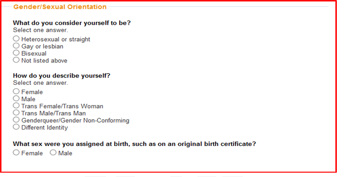 Screenshot of Gender/Sexual Orientation section of UCLA's Admissions Application