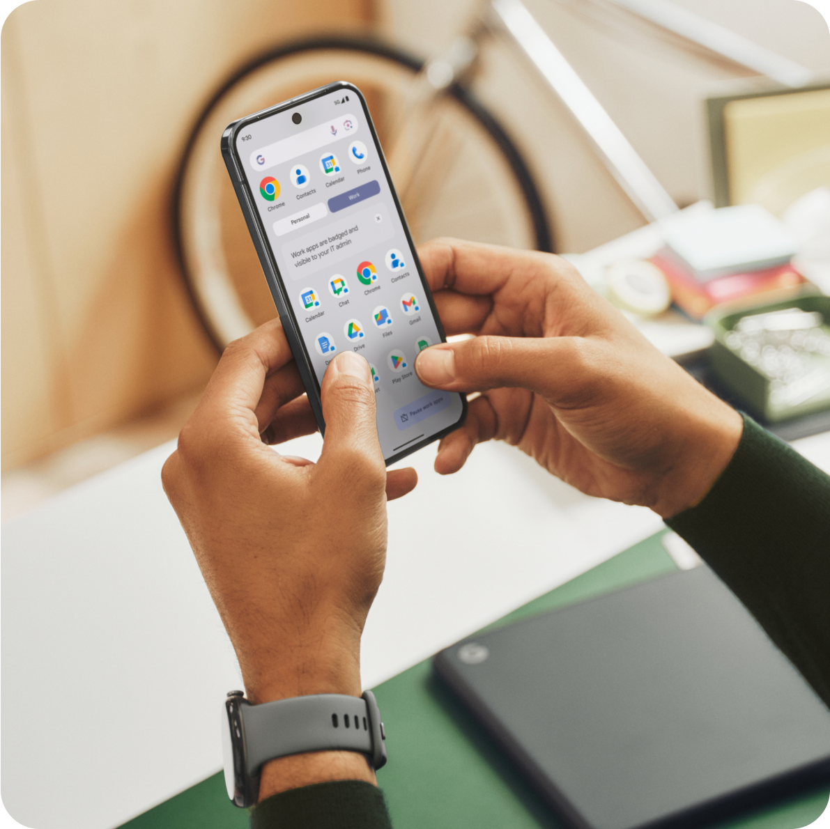 A person working on their Pixel 9 phone.