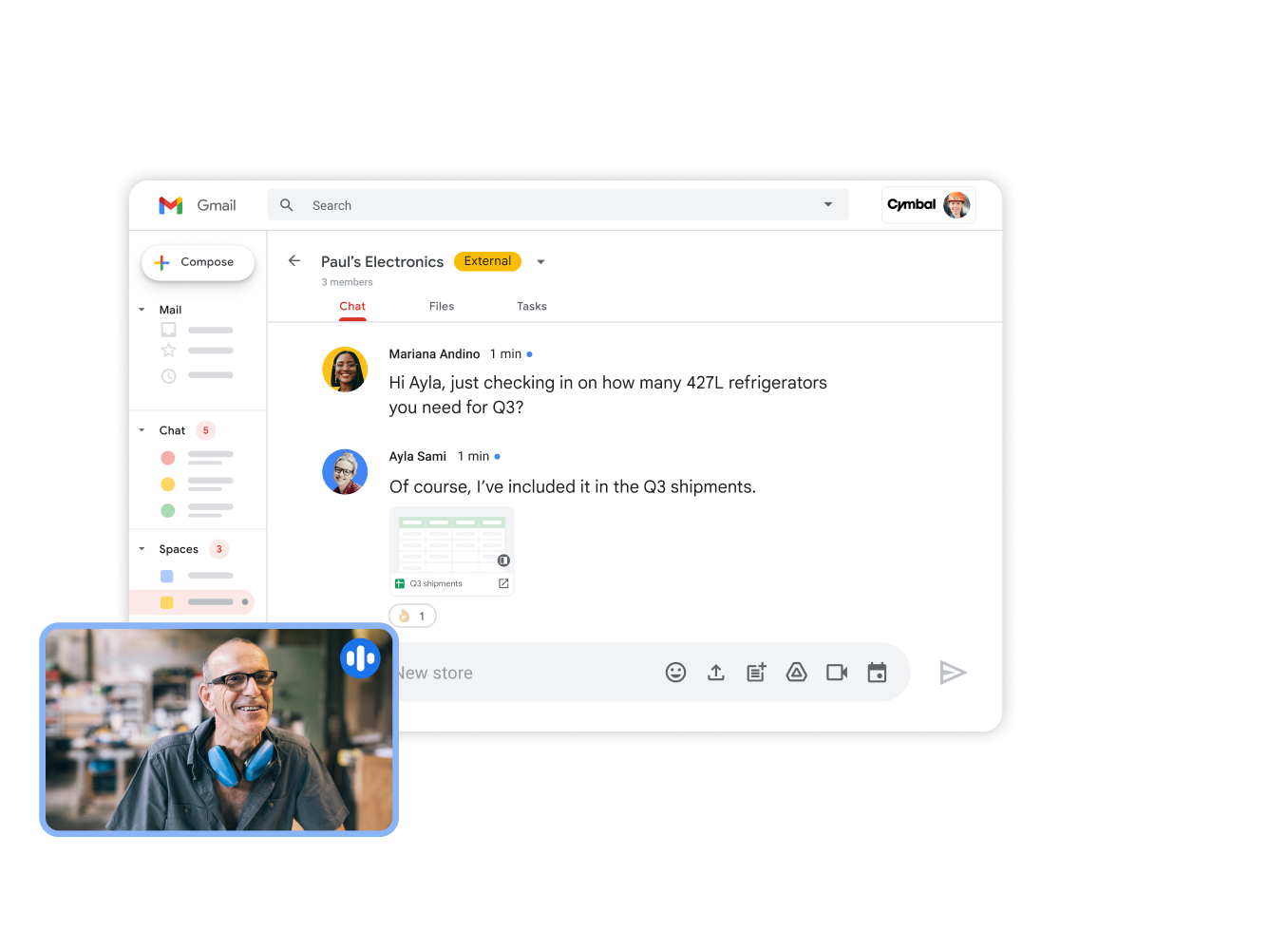 Afbeelding van Google Workspace-interface: samenwerken in Gmail en Meet