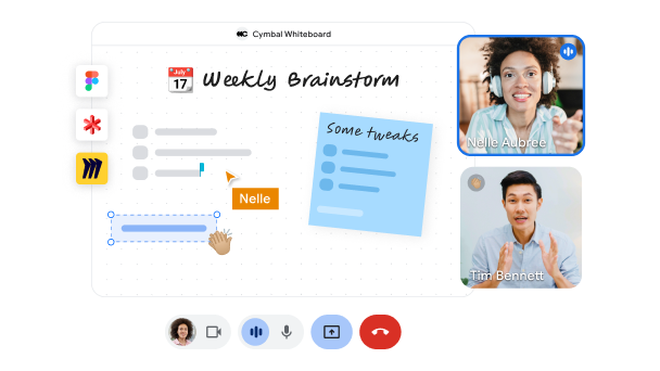팀원 두 명이 함께 실시간 Google Meet에서 화이트보드 사용