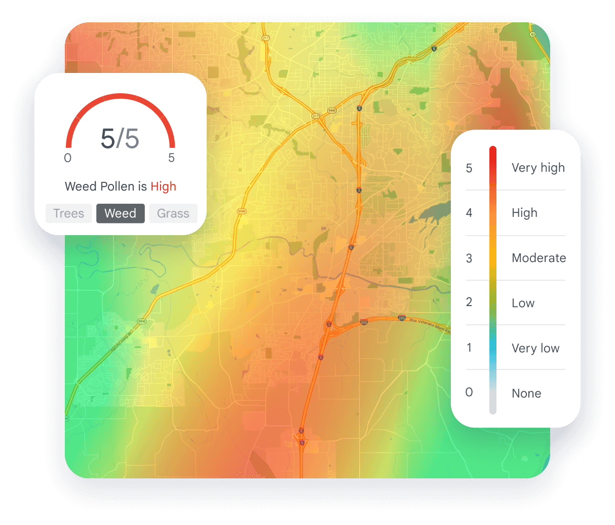 Heatmap zur Luftqualität mit Kräuterpollenbelastung