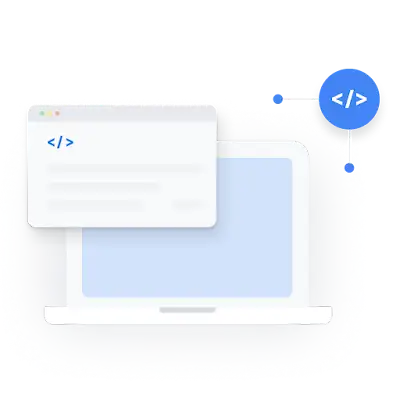 Illustration d’un ordinateur portable entouré d’icônes représentant le code de l’API