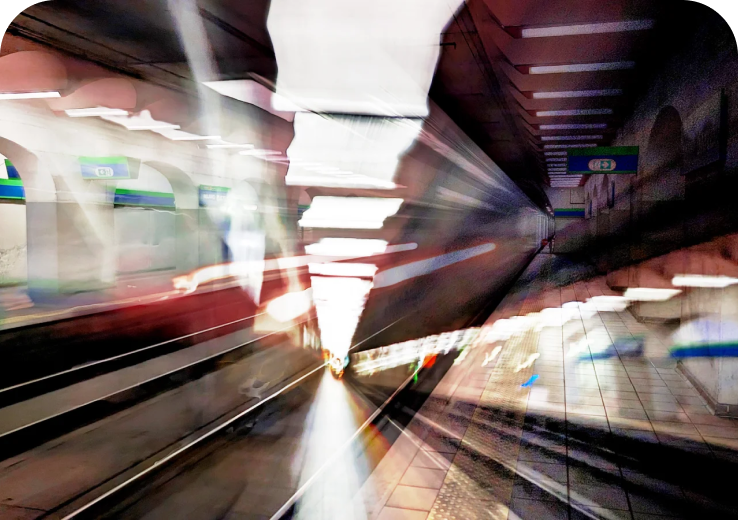 Train and lights in Milan, Italy