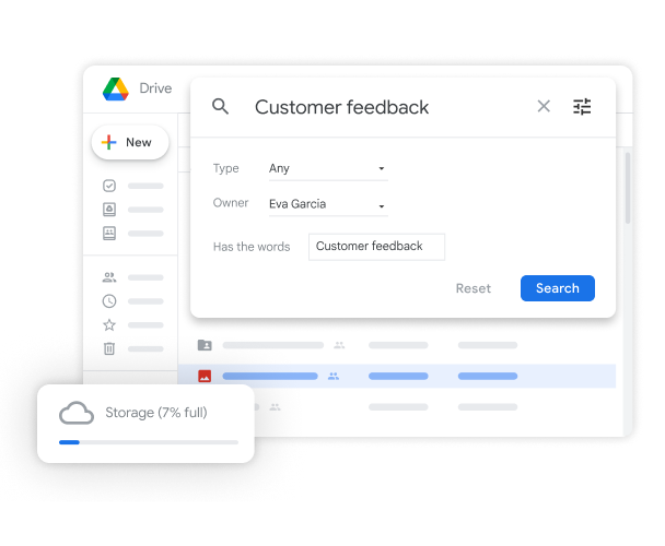 Interface de armazenamento no Google Drive mostrando recursos de armazenamento 