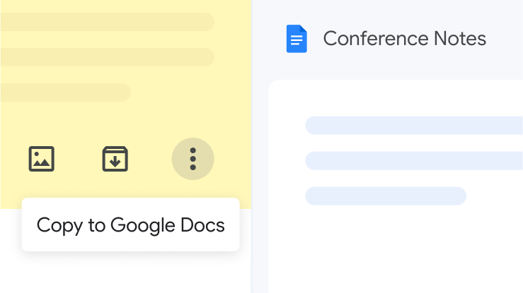 UI showing Keep notes copied to Docs