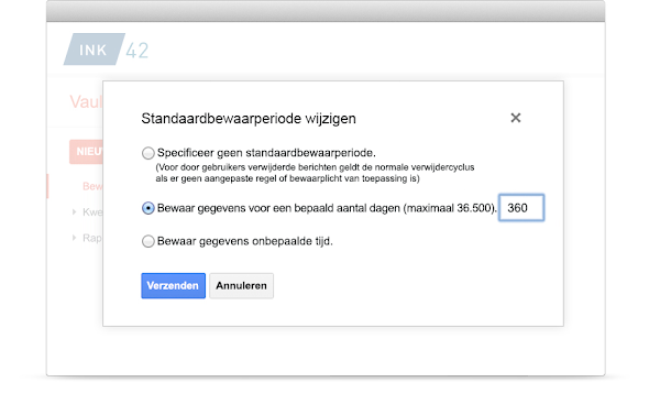 De Vault-UI toont de stappen om een aangepaste bewaarregel te maken 