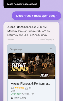 Google AI chat giving information on a workout class