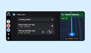 Takvim ve haritaların ekranda gösterildiği yeni Android Auto tasarımı.
