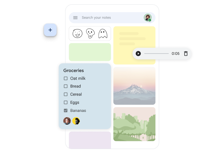 UI showing a to-do list and various media items