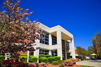 The Duke Memorial Library at Johnson C. Smith UniversitySpring cherry tree blooms and azaleas