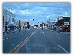 Downtown Mena, Arkansas at dusk.