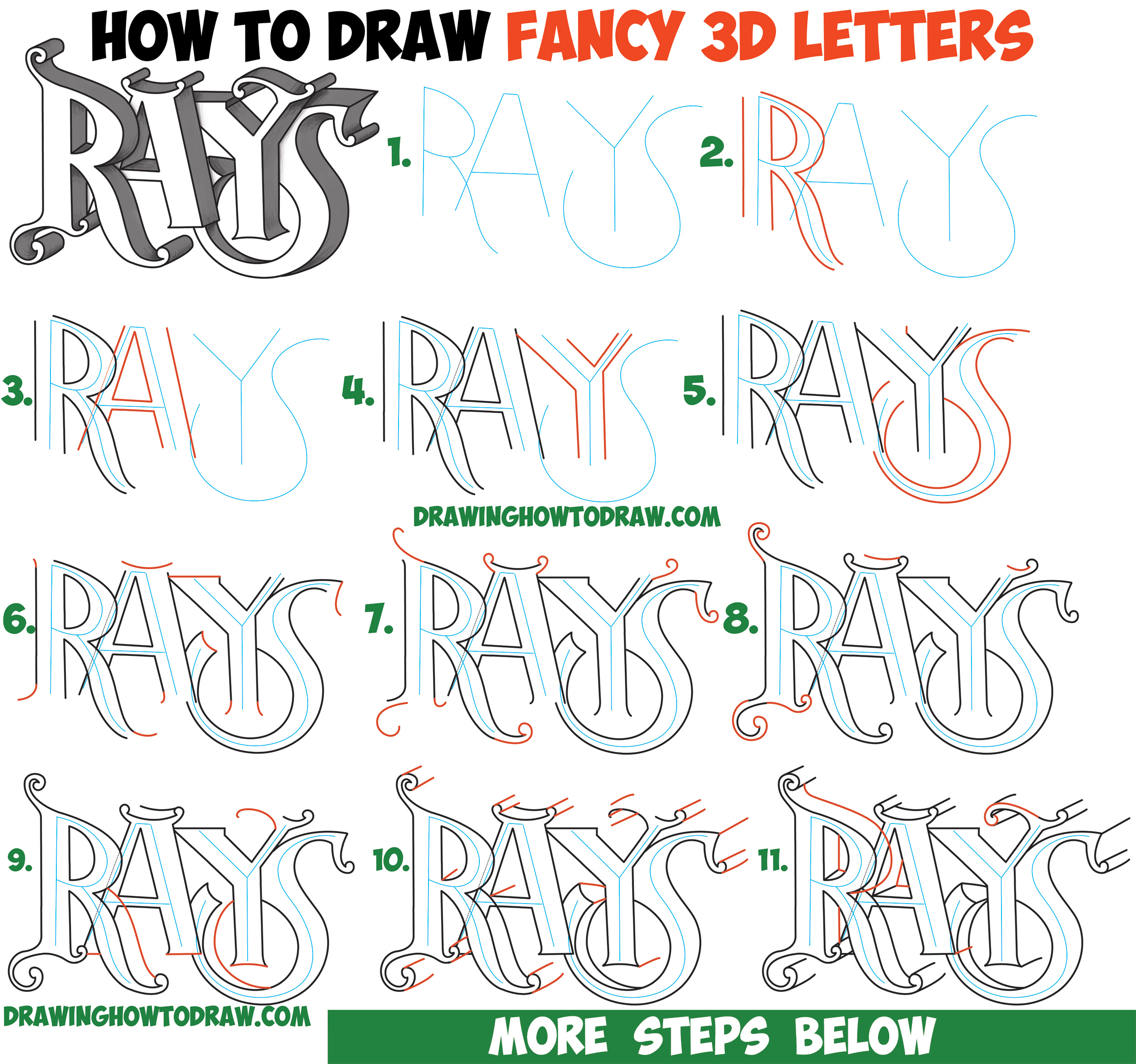 How to Draw 3D Fancy Curvy Letters Easy Step by Step ... Lettering design hand lettering snow vector pretty letters simple rules christmas quotes beautiful christmas overlays vinyl decals.