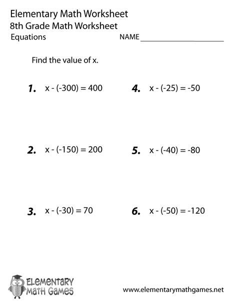  eighth grade equations worksheet