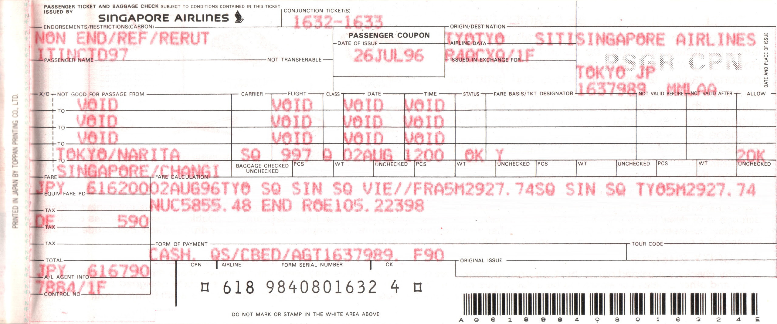 Download this Description Carbon Copied Flight Coupon Singapore Airlines picture