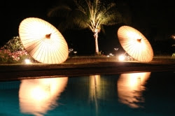 Umbrellas at a Pool in Bagan