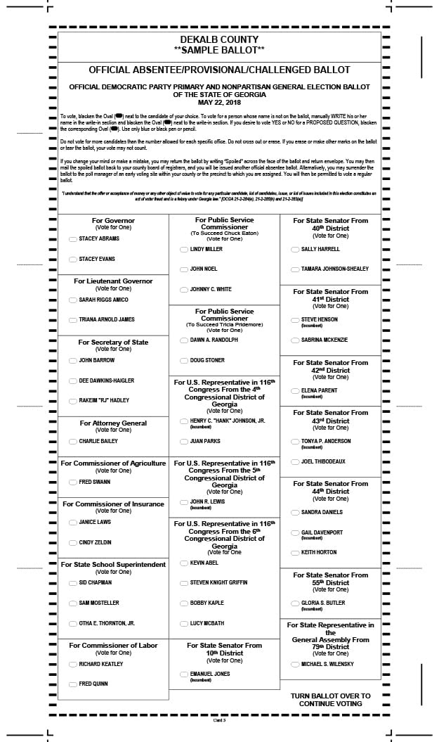 DeKalb County sample ballot - General Primary Election 