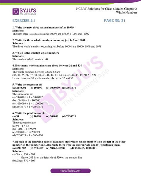 Number system · chapter 2: ncert solutions class 6 maths chapter 2 ex 21