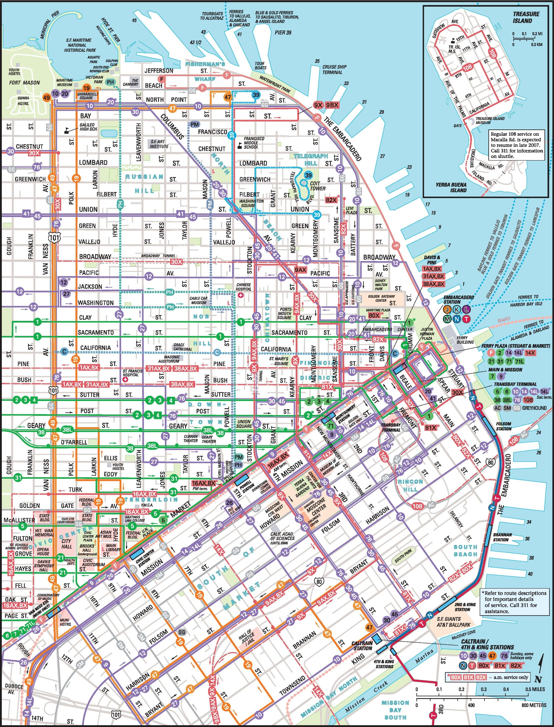 muni map san francisco San Francisco Downtown Muni Map muni map san francisco