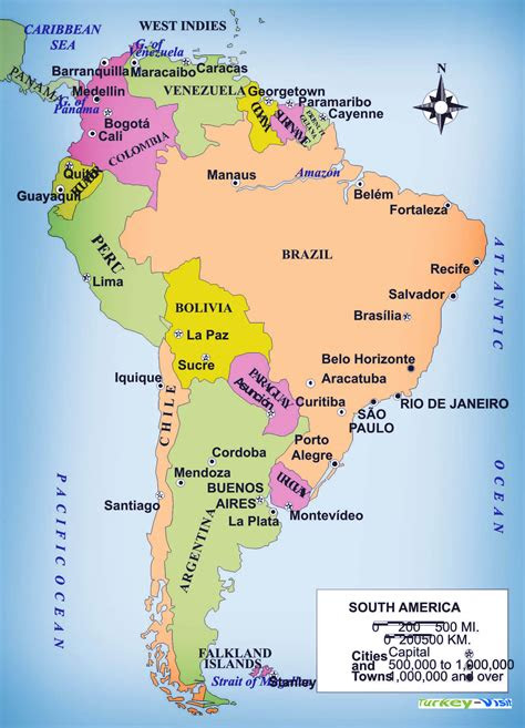 physical map  latin america countries