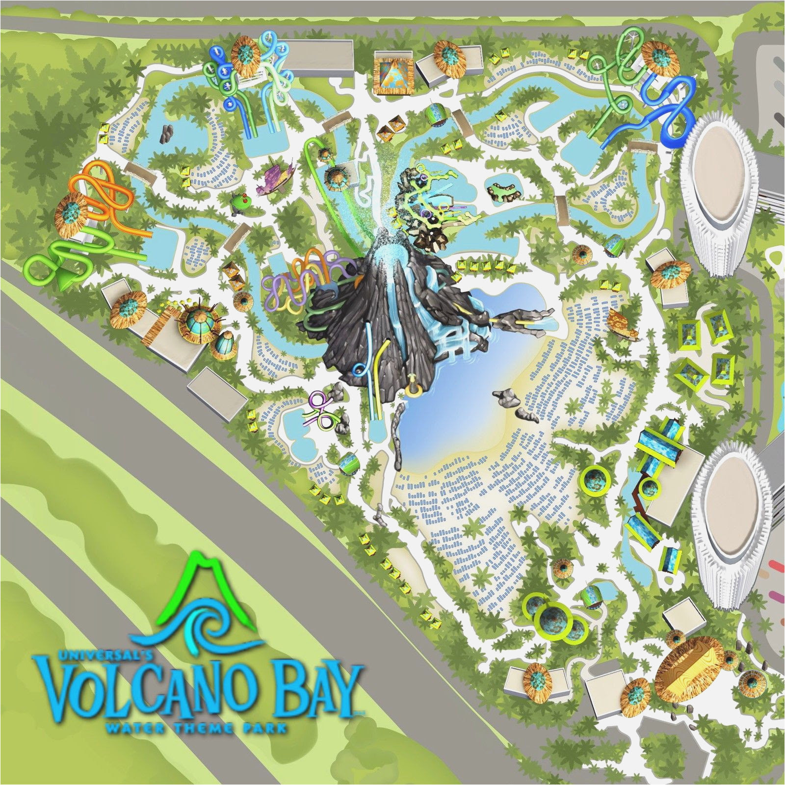 Mapa Universal Studios Orlando Volcano Bay is made up of four immersive