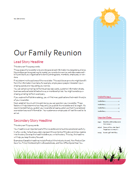 Family Reunion Newsletter Template Newsletter Templates MS Office