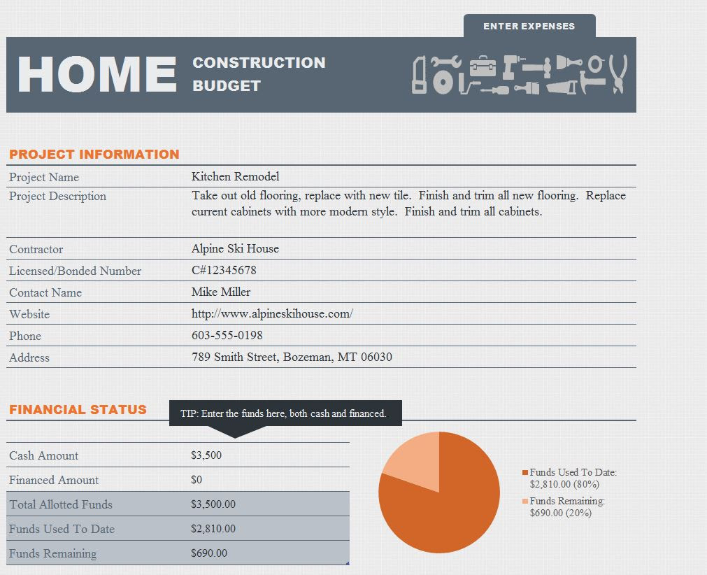 Home Renovation Budget Template Excel