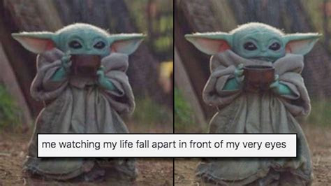 baby yoda meme   watching  life fall   front