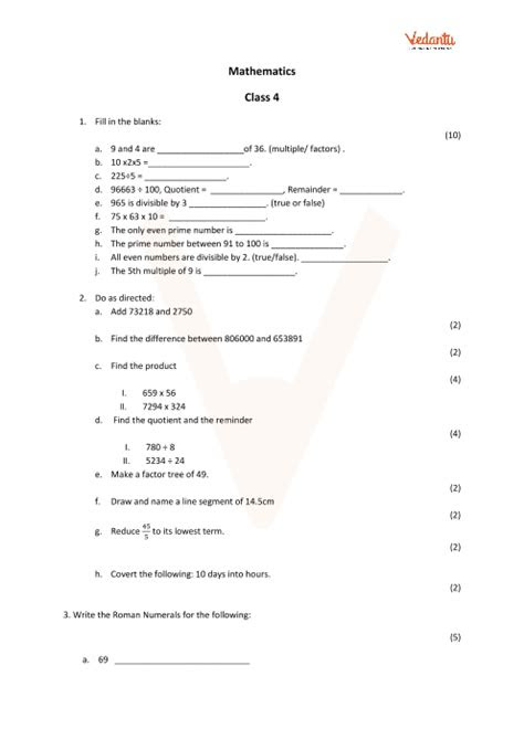 Mathematics is a subject that requires practice to build a strong foundation. cbse sample papers for class 4 maths with solutions mock paper 1