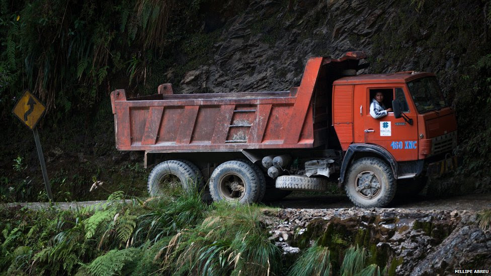 A lorry on the Yungas road on 6 September, 2014