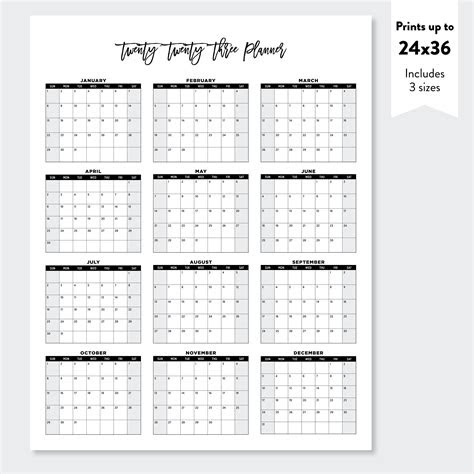  2023 printable large wall calendar 2023 minimalist wall etsy