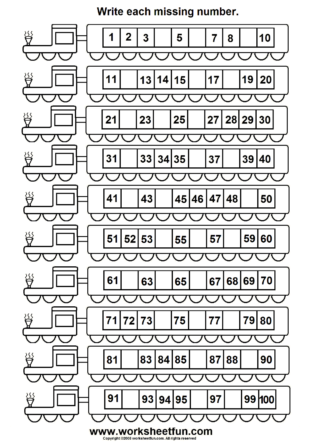 â 100 100) Train to number Download â 6  â â numbers worksheet (1 Missing Worksheet missing