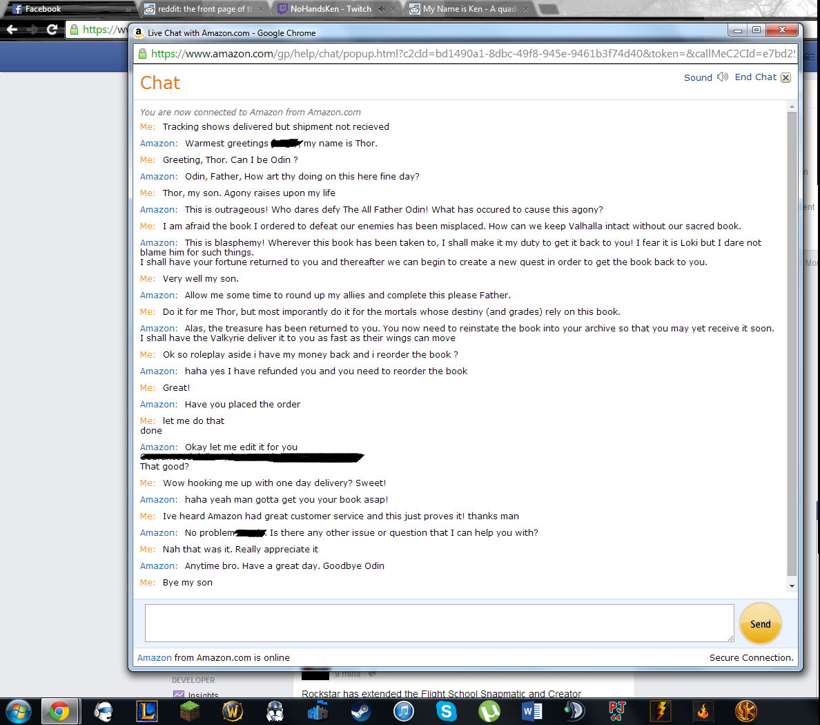 Customer Has A Hilarious Norse Mythology Themed Chat With An Amazon Customer Service Representative