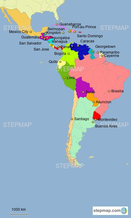 stepmap capitals  latin america landkarte fuer germany