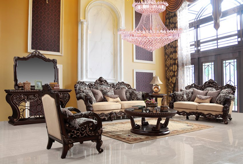  Luxury  Living  Room  Set with Wood Carvings Von Furniture 