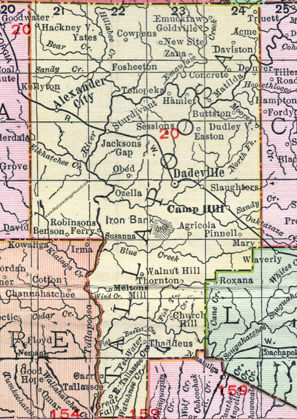 Map Of Tallapoosa County Alabama Tallapoosa County, Alabama, Map, 1911, Alexander City, Dadeville 