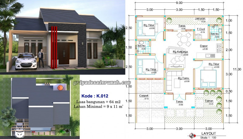 Desain Rumah  Type 64 3  Kamar  Tidur  Jasa Desain Rumah 