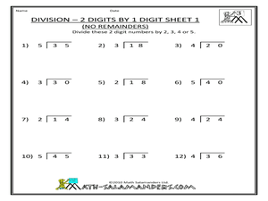 Division- 2-Digits By 1-Digit No Remainders) Sheet #1 Worksheet For 3Rd - 4Th Grade | Lesson Planet