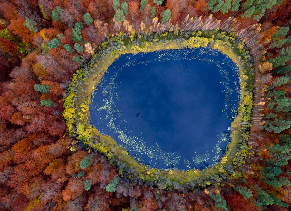 View From Above On A Small Lake Inside Forest Poland Photo