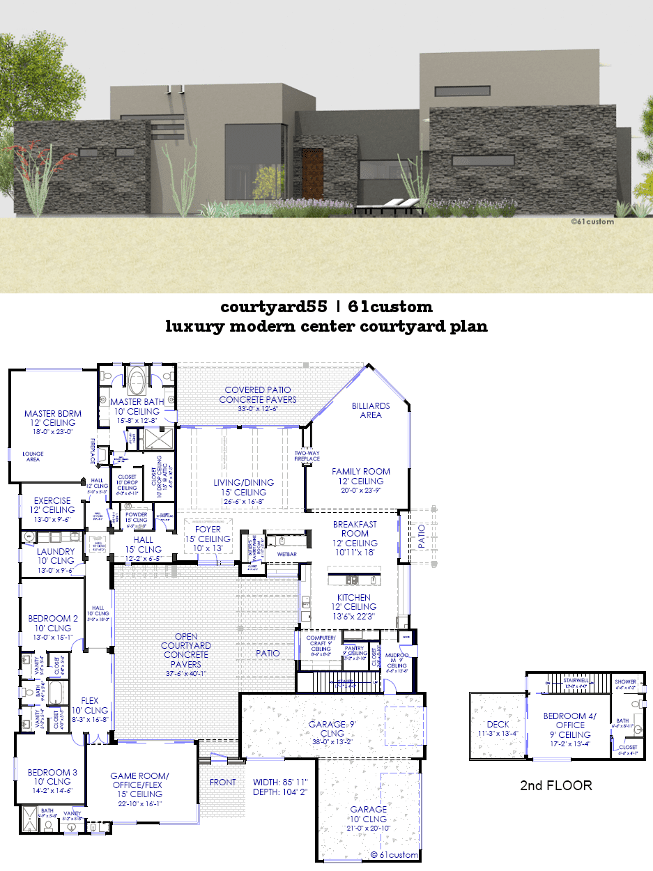 Courtyard House Plans 61custom Contemporary Modern 