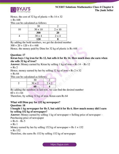 The word mathematics often brings frown on the face of children. ncert class 4 maths chapter 6 the junk seller the advansity portal