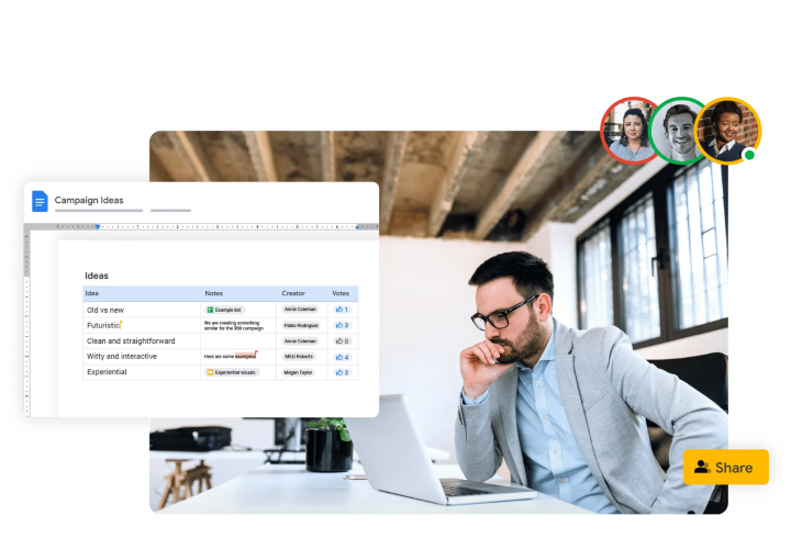 Een brainstorm over campagne-ideeën in Google Documenten 