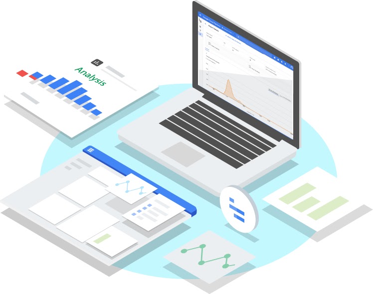 Stylized image of an open laptop surrounded by various types of documents 