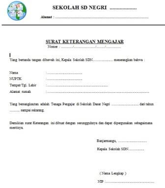 Contoh Surat Keterangan Mengajar Sekolah Dasar Contoh Surat