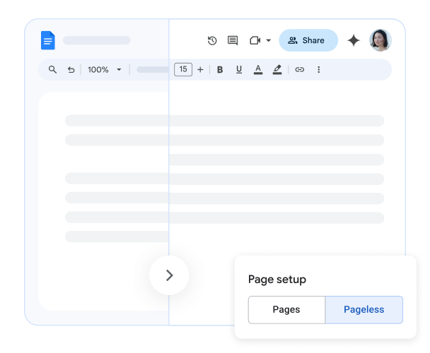 Demonstration of setting up a pageless Google Doc. 