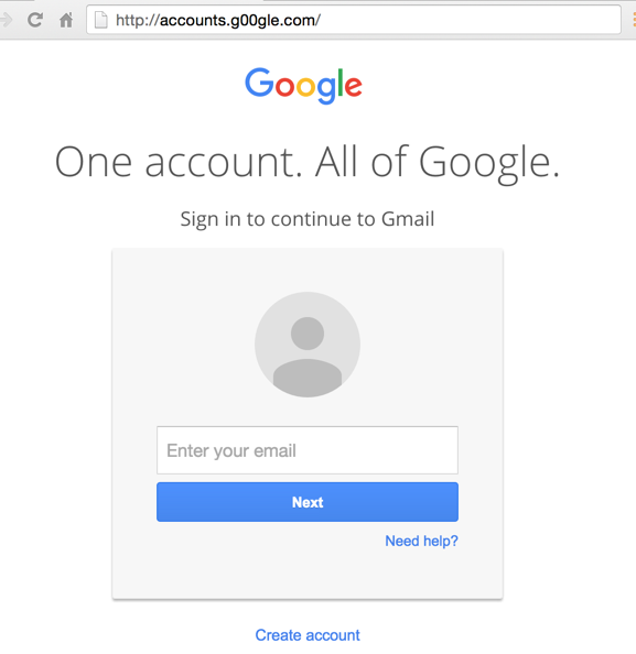 Fake Google login page