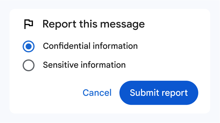 Une boîte de dialogue pour signaler des contenus sensibles ou comportant des informations confidentielles