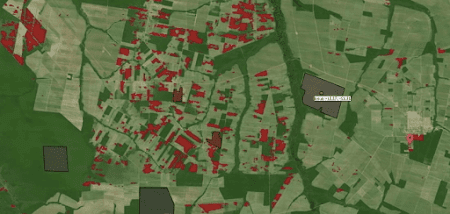 Map with data visualization showing ecological impact