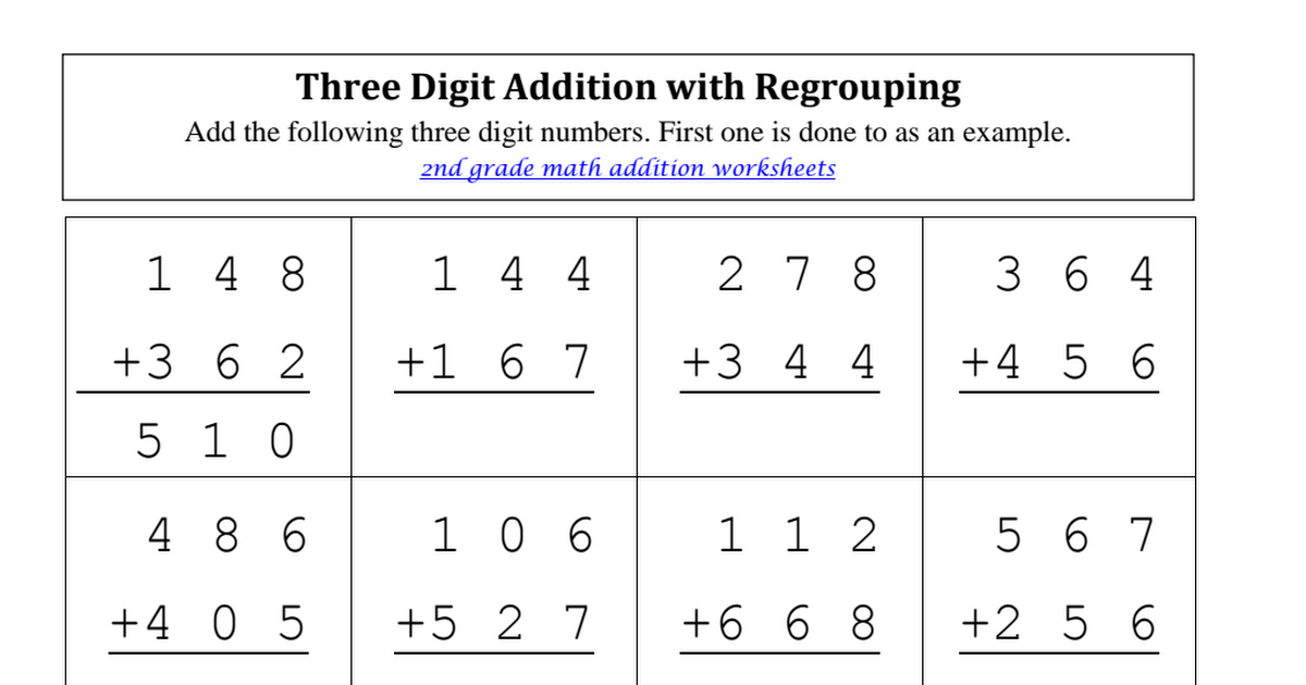 Addition worksheets - Three digit addition with regrouping-2.pdf ...